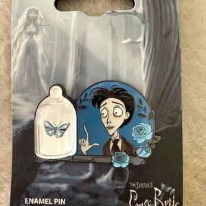 Tim Burton's Corpse Bride Inspired Enamel Pin — Blue Roses & Butterfly